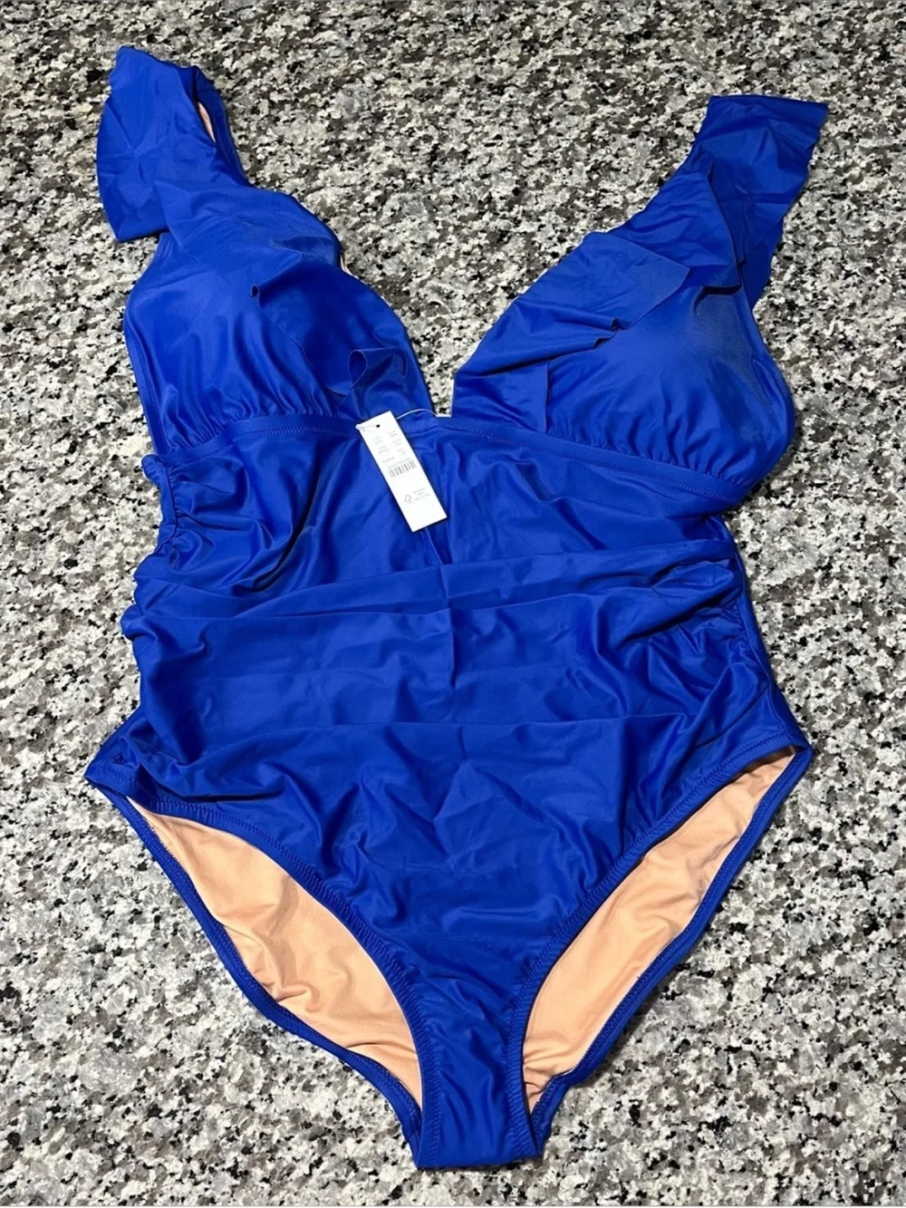 J. Crew Royal Blue Ruffle V-Neck One-Piece Swimsuit
